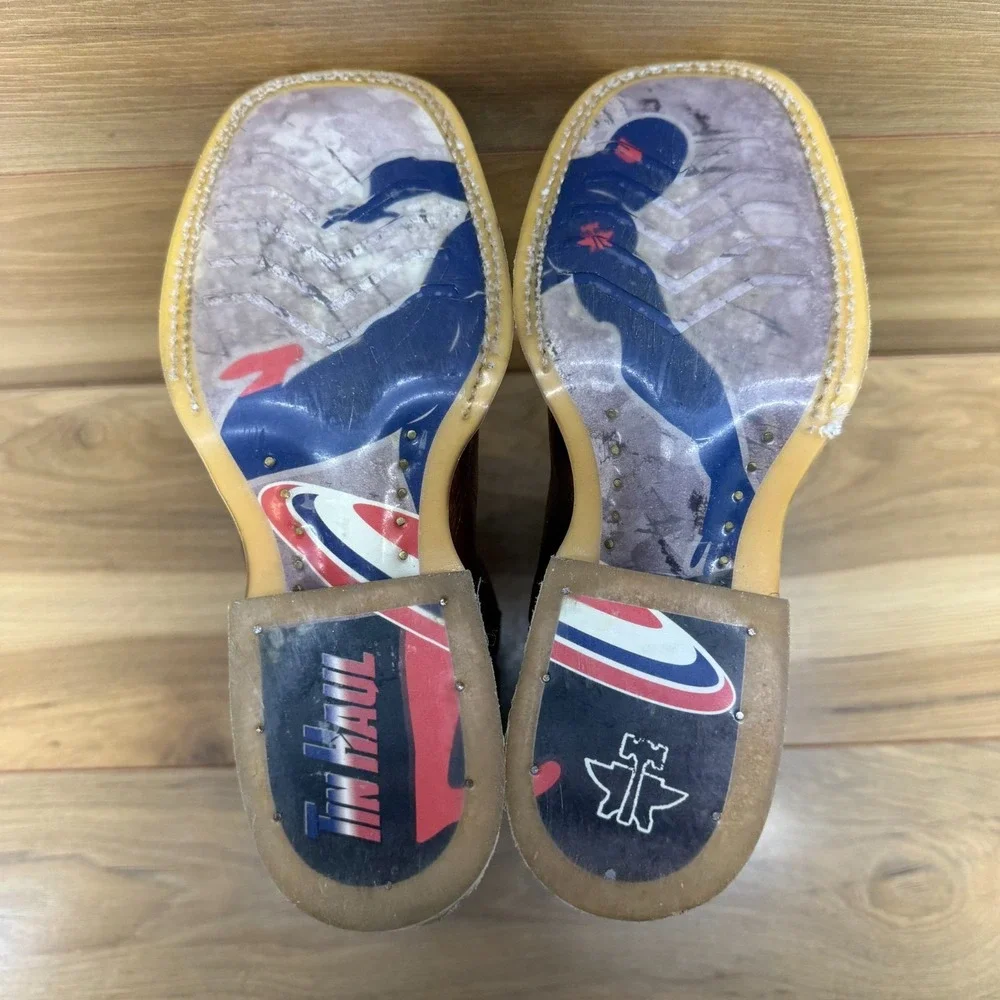 TIN HAUL Justice America Patriotic Boys Size 2 Square Toe Western Boot Rodeo